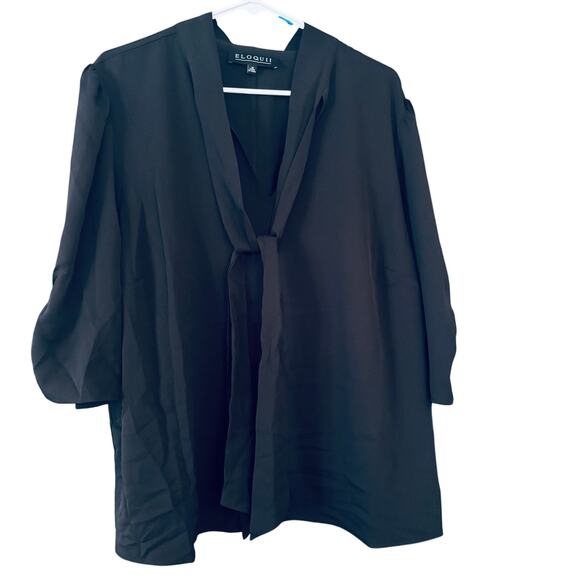 Eloquii Tie Neck Black Blouse NEW 18 Half Sleeve Business Career Classic Capsule - Picture 1 of 9